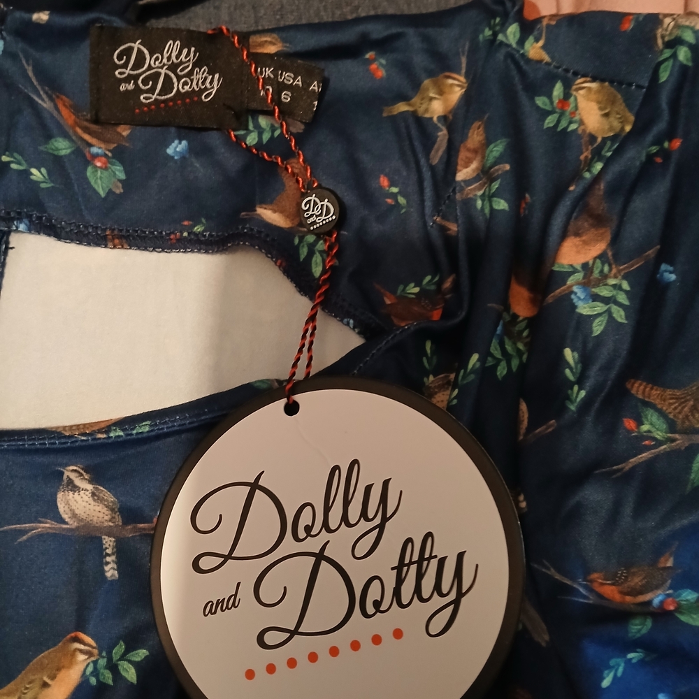 NWT Dolly And Dotty Navy Bird Print Brenda Midi Dress - Picture 4 of 5